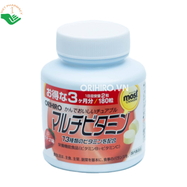 Viên nhai Most chewable Multivitamin Orihiro bổ sung 13 loại vitamin, hỗ trợ bổ sung dưỡng chất (Lọ 180 viên)
