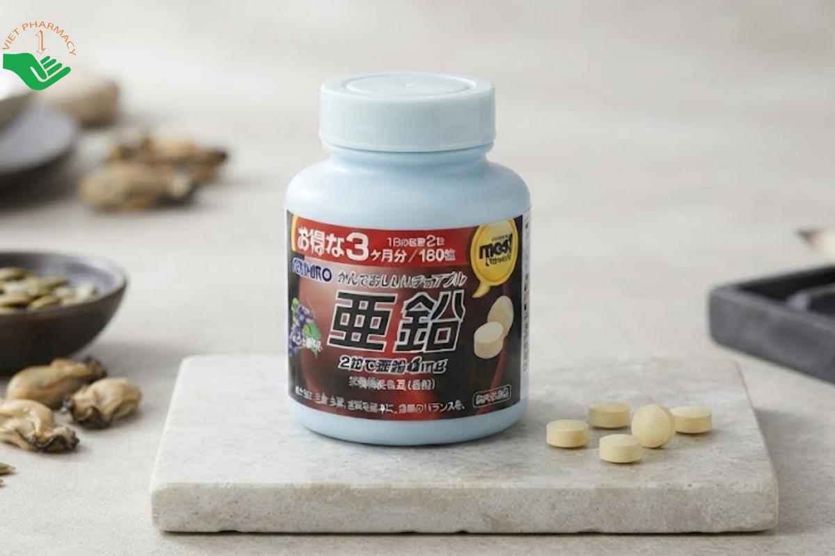 Viên nhai Most chewable Zinc Orihiro bổ sung kẽm, vitamin B1, B2, B6 và biotin (Lọ 180 viên)