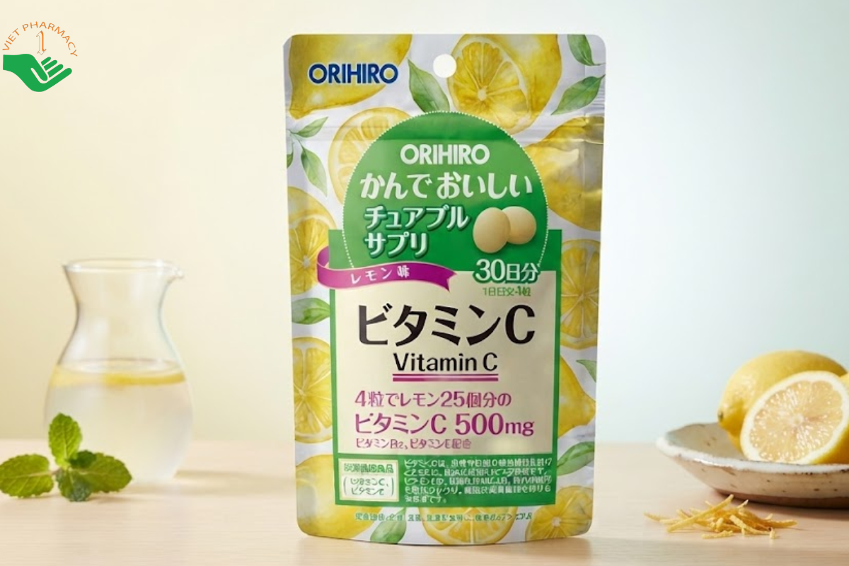 Viên nhai Vitamin C Orihiro bổ sung vitamin C, vitamin E, hỗ trợ chống oxy hóa (Túi 120 viên)