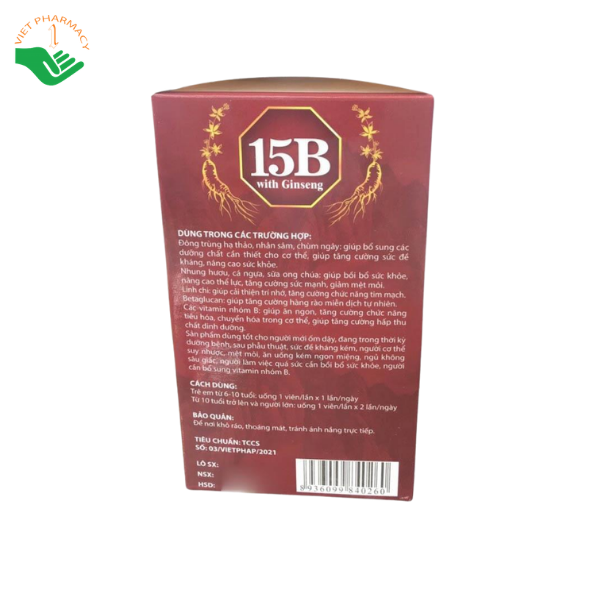 Viên uống 15B With Ginseng Vinh Thịnh Vượng bổ sung dưỡng chất, hỗ trợ bồi bổ sức khỏe (Hộp 10 vỉ x 10 viên) - Ảnh 4
