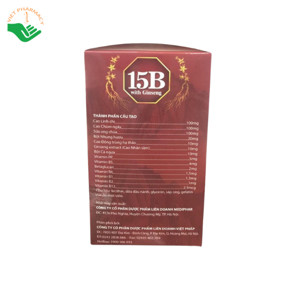 Viên uống 15B With Ginseng Vinh Thịnh Vượng bổ sung dưỡng chất, hỗ trợ bồi bổ sức khỏe (Hộp 10 vỉ x 10 viên) - Ảnh 3