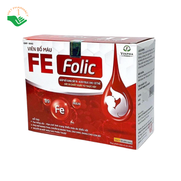 Viên uống bổ máu Fe Folic Vinpha hỗ trợ tái tạo hồng cầu, giảm nguy cơ thiếu máu (Hộp 10 vỉ x 10 viên)