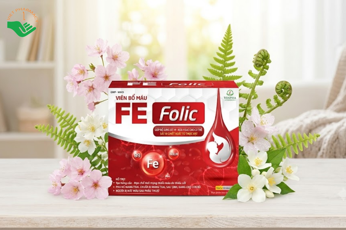 Viên uống bổ máu Fe Folic Vinpha hỗ trợ tái tạo hồng cầu, giảm nguy cơ thiếu máu (Hộp 10 vỉ x 10 viên)
