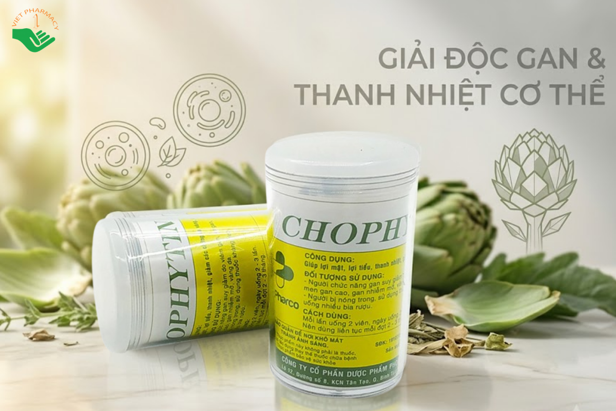 Viên uống Chophytin hỗ trợ chức năng gan, thanh nhiệt và giải độc (Lọ 40 viên)