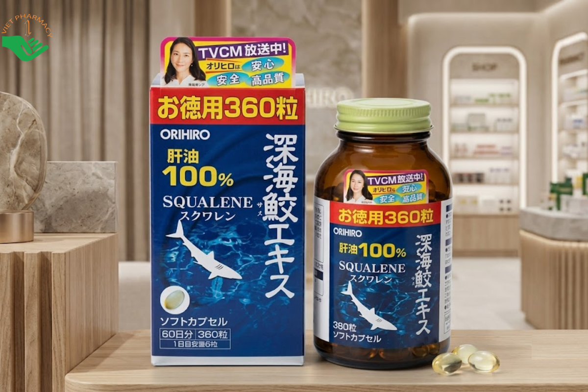 Viên uống Dầu gan cá mập Orihiro bổ sung squalene, hỗ trợ tăng cường sức khỏe (Lọ 360 viên)