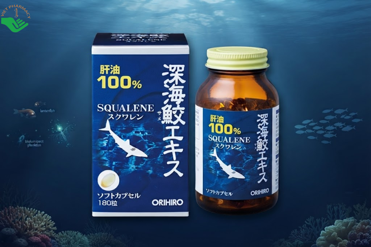 Viên uống Dầu gan cá mập Orihiro bổ sung squalene, hỗ trợ tăng cường sức khỏe (Lọ 180 viên)