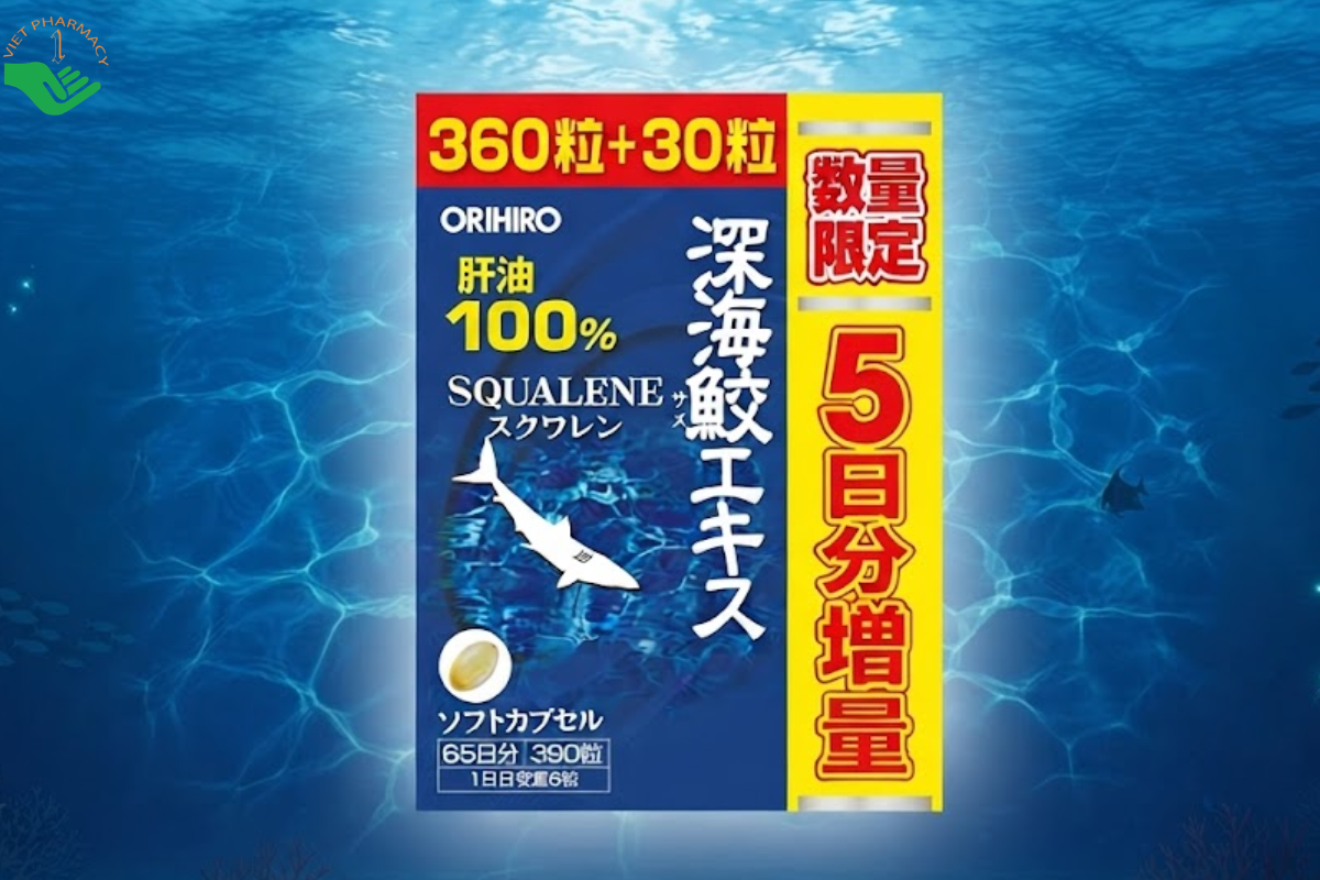 Viên uống Dầu gan cá mập Orihiro bổ sung squalene, hỗ trợ tăng cường sức khỏe (Lọ 390 viên)