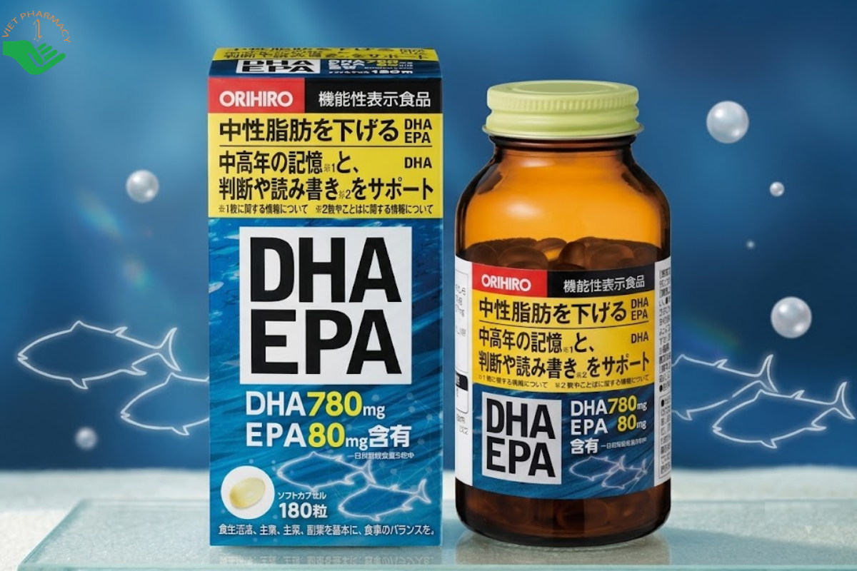 Viên uống DHA EPA Orihiro bổ sung DHA, EPA, hỗ trợ chăm sóc mắt và sức khỏe tim mạch (Lọ 180 viên)