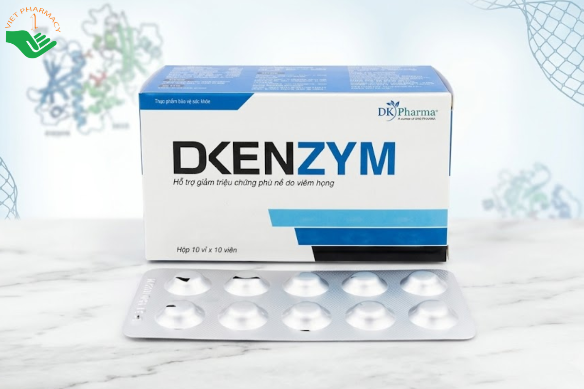 Viên uống Dkenzym DK Pharma hỗ trợ giảm sưng tấy, phù nề và triệu chứng viêm (Hộp 10 vỉ x 10 viên) 