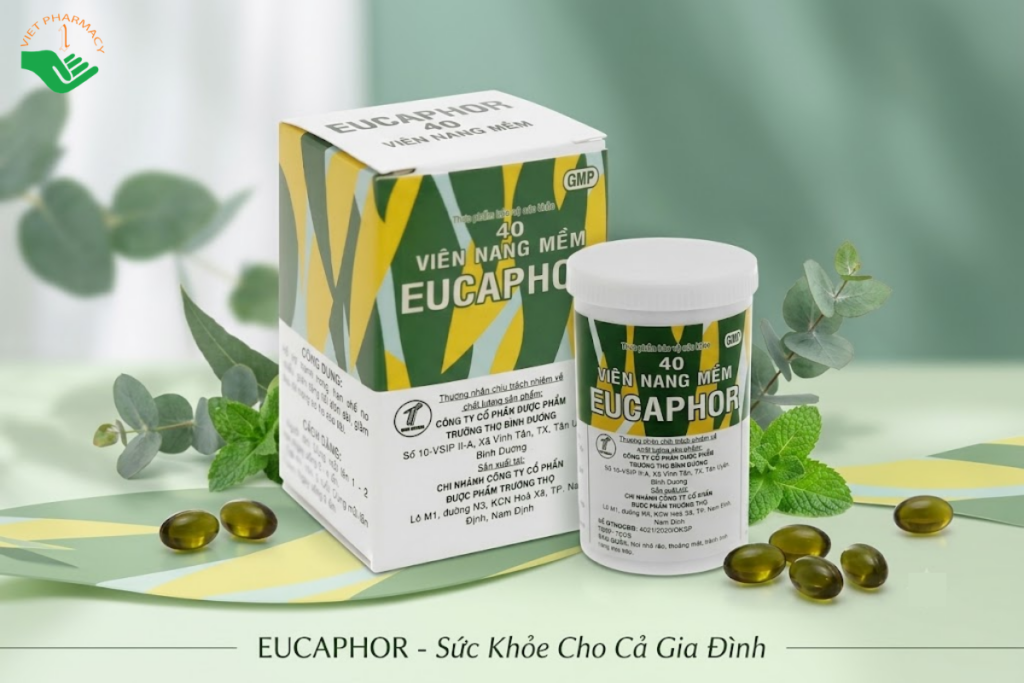 Viên uống Eucaphor Trường Thọ hỗ trợ giảm ho và thông thoáng đường thở (Hộp 40 viên)
