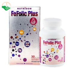 Viên uống FeFolic Plus Nutridom bổ sung sắt, acid folic, hỗ trợ giảm nguy cơ thiếu máu do thiếu sắt (Hộp 30 viên)