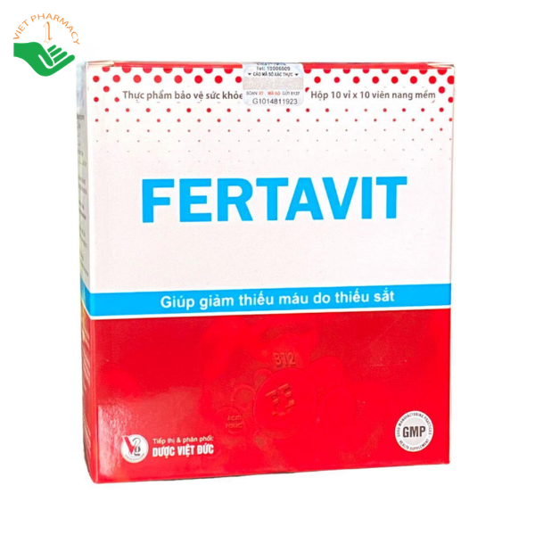 Viên uống Fertavit Việt Đức bổ sung sắt, acid folic và vitamin B12, hỗ trợ giảm thiếu máu do thiếu sắt (Hộp 10 vỉ x 10 viên)