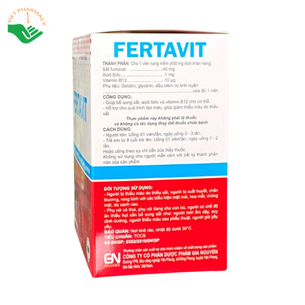 Viên uống Fertavit Việt Đức bổ sung sắt, acid folic và vitamin B12, hỗ trợ giảm thiếu máu do thiếu sắt (Hộp 10 vỉ x 10 viên) - Ảnh 6