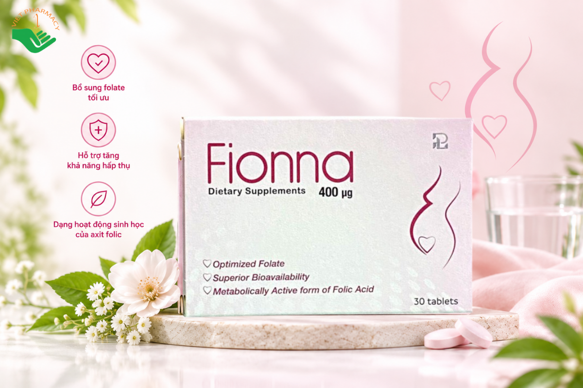 Viên uống Fionna Laboratories hỗ trợ bổ sung folate trước và trong thai kỳ (Hộp 30 viên)
