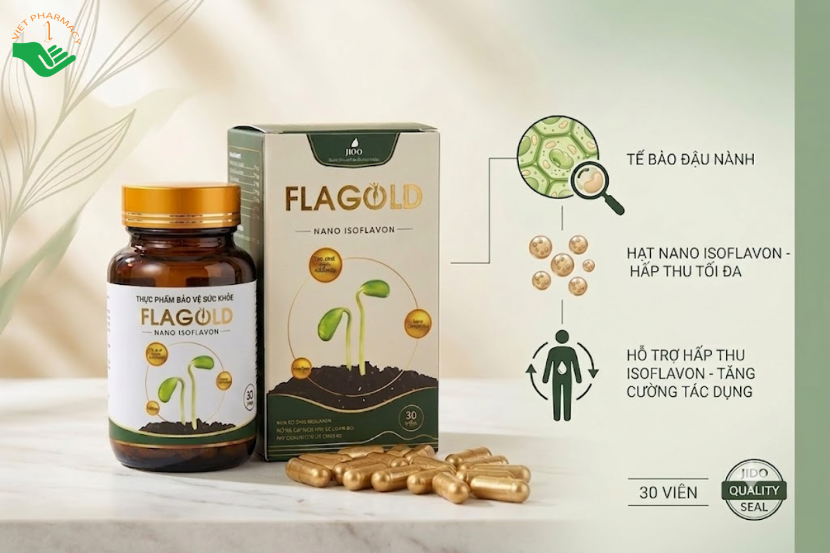 Viên uống Flagold Nano Isoflavon Jido hỗ trợ cân bằng nội tiết tố nữ (Hộp 30 viên)