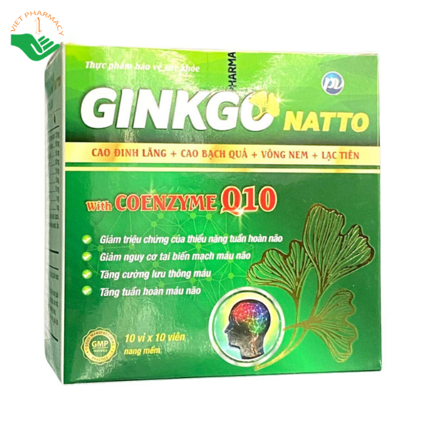 Viên uống Ginkgo Natto With Coenzyme Q10 Phúc Vinh hỗ trợ tăng tuần hoàn máu não, giảm hoa mắt chóng mặt (Hộp 10 vỉ x 10 viên) - Ảnh 2