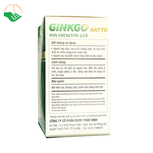Viên uống Ginkgo Natto With Coenzyme Q10 Phúc Vinh hỗ trợ tăng tuần hoàn máu não, giảm hoa mắt chóng mặt (Hộp 10 vỉ x 10 viên) - Ảnh 5