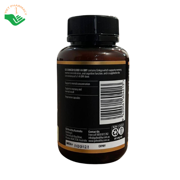 Viên uống GO Ginkgo 9000+ GO Healthy hỗ trợ tăng cường tuần hoàn não, cải thiện trí nhớ và khả năng tập trung (Hộp 1 lọ 60 viên) - Ảnh 3