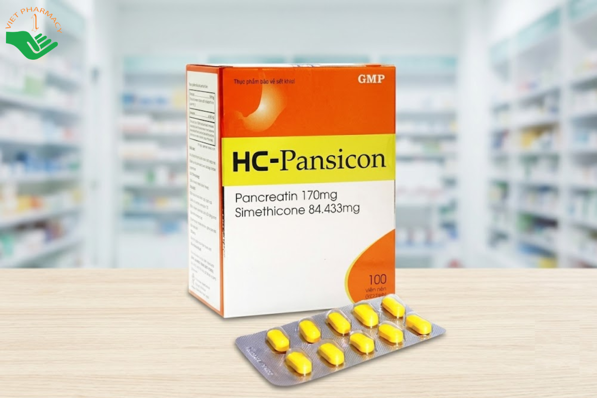 Viên uống HC-Pansicon Mediphar USA hỗ trợ bổ sung enzyme tiêu hóa, giảm đầy bụng, chướng bụng và khó tiêu (Hộp 10 vỉ x 10 viên)