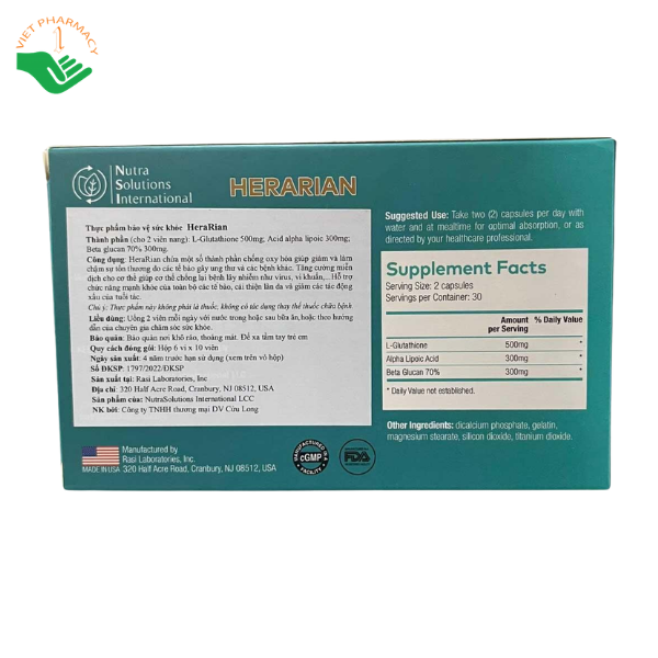Viên uống Herarian Nutra Solutions International hỗ trợ tăng cường sức đề kháng, chống oxy hóa (Hộp 60 viên) - Ảnh 4