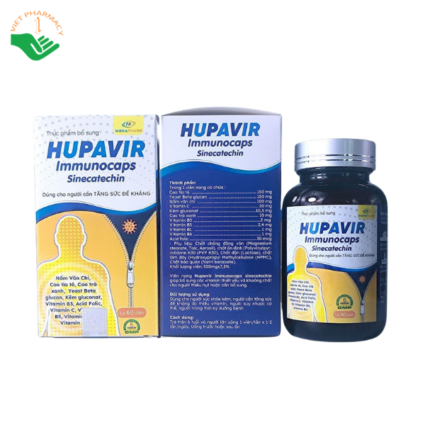 Viên uống Hupavir Immunocaps Sinecatechin Monapharm bổ sung vitamin, khoáng chất cho người sức đề kháng kém (Hộp 1 lọ 60 viên) - Ảnh 9