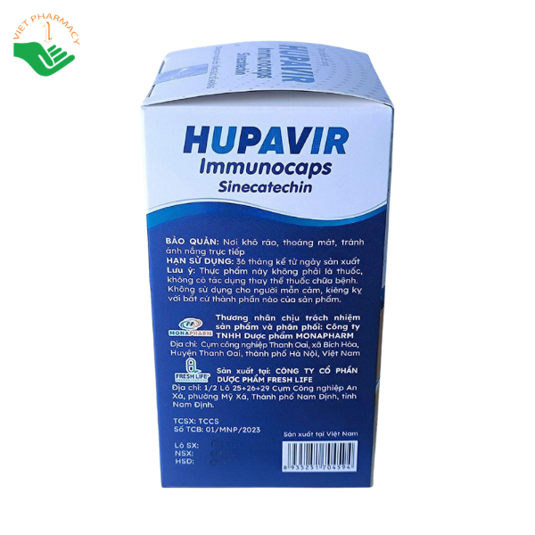 Viên uống Hupavir Immunocaps Sinecatechin Monapharm bổ sung vitamin, khoáng chất cho người sức đề kháng kém (Hộp 1 lọ 60 viên) - Ảnh 2