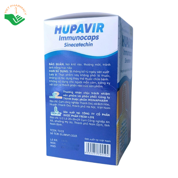 Viên uống Hupavir Immunocaps Sinecatechin Monapharm bổ sung vitamin, khoáng chất cho người sức đề kháng kém (Hộp 1 lọ 60 viên) - Ảnh 3