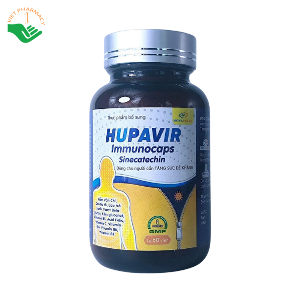 Viên uống Hupavir Immunocaps Sinecatechin Monapharm bổ sung vitamin, khoáng chất cho người sức đề kháng kém (Hộp 1 lọ 60 viên) - Ảnh 6