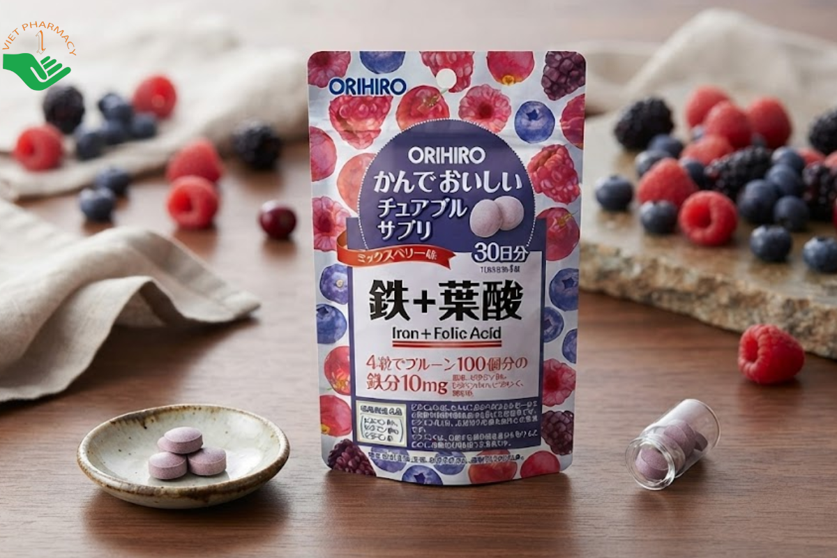 Viên uống Iron Folic Acid Orihiro bổ sung sắt, axit folic và vitamin B12, hỗ trợ bổ sung dưỡng chất (Túi 120 viên)