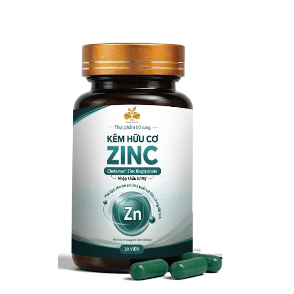 Viên uống Kẽm hữu cơ Zinc hỗ trợ chống oxy hóa, kháng viêm, hỗ trợ điều trị bệnh lý về da liễu (Hộp 30 viên)