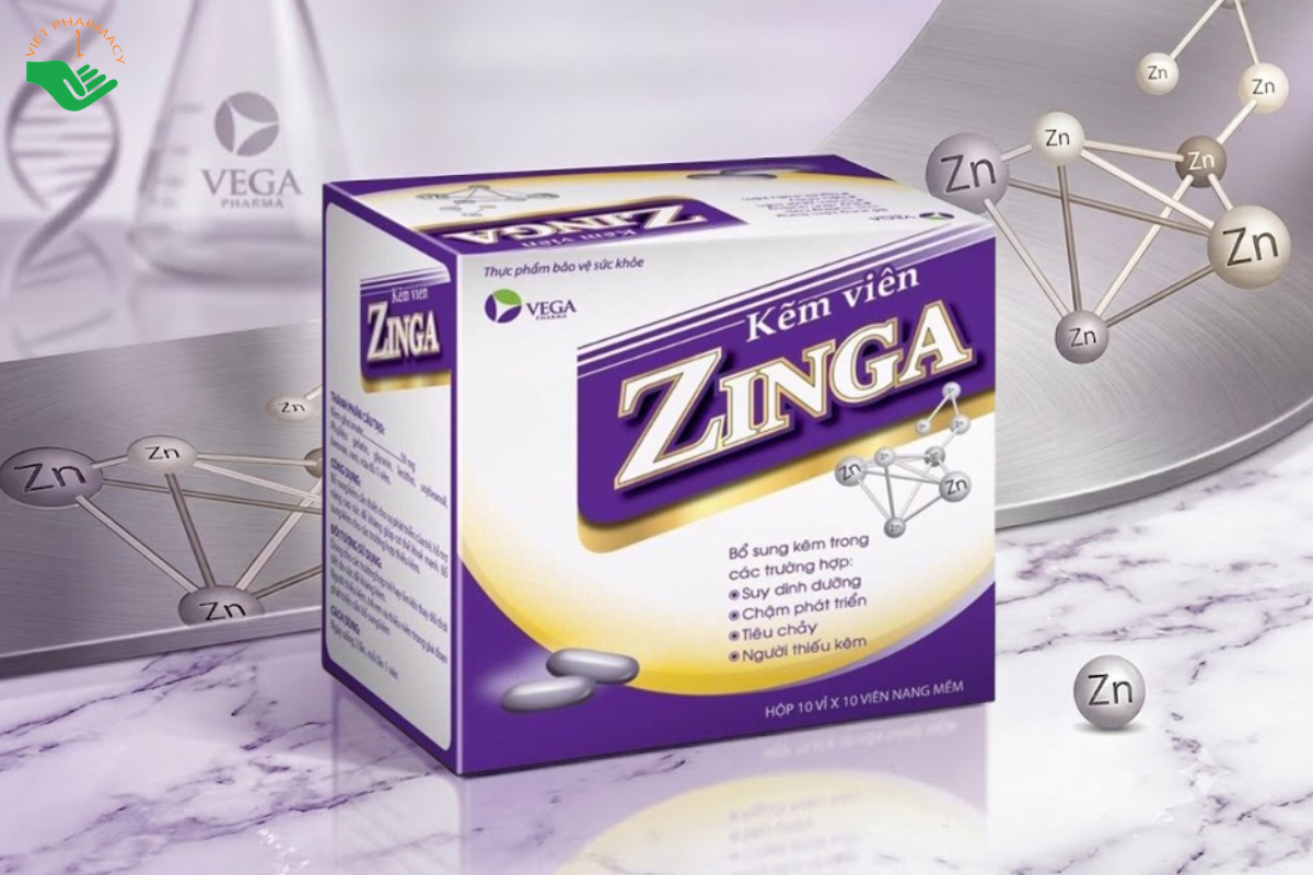 Viên uống kẽm Zinga Hatapharm bổ sung kẽm và hỗ trợ tăng sức đề kháng (Hộp 10 vỉ x 10 viên)