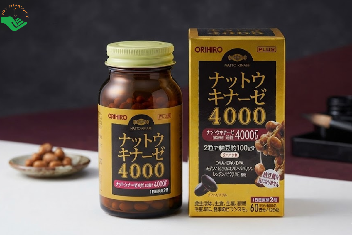 Viên uống Nattokinase 4000 Orihiro hỗ trợ giảm nguy cơ hình thành huyết khối (Lọ 120 viên)