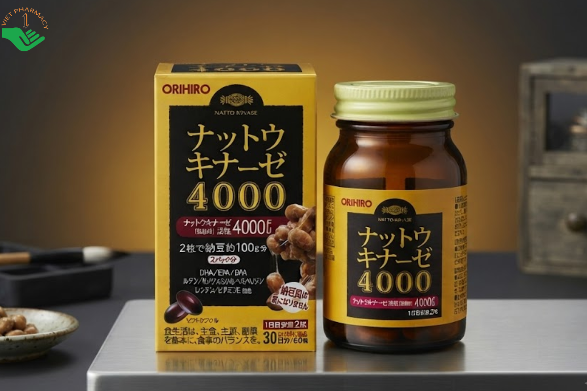 Viên uống Nattokinase 4000 Orihiro hỗ trợ giảm nguy cơ hình thành huyết khối (Lọ 60 viên)