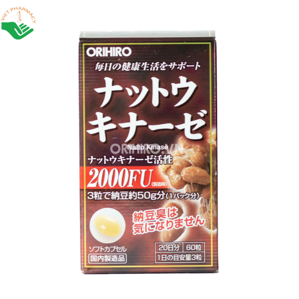 Viên uống Nattokinase Orihiro bổ sung chiết xuất Bacillus natto, hỗ trợ sức khỏe tuần hoàn (Lọ 60 viên)