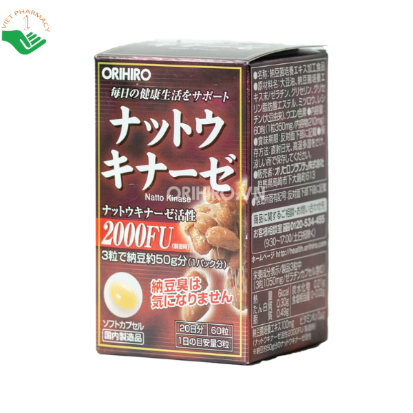 Viên uống Nattokinase Orihiro bổ sung chiết xuất Bacillus natto, hỗ trợ sức khỏe tuần hoàn (Lọ 60 viên)
