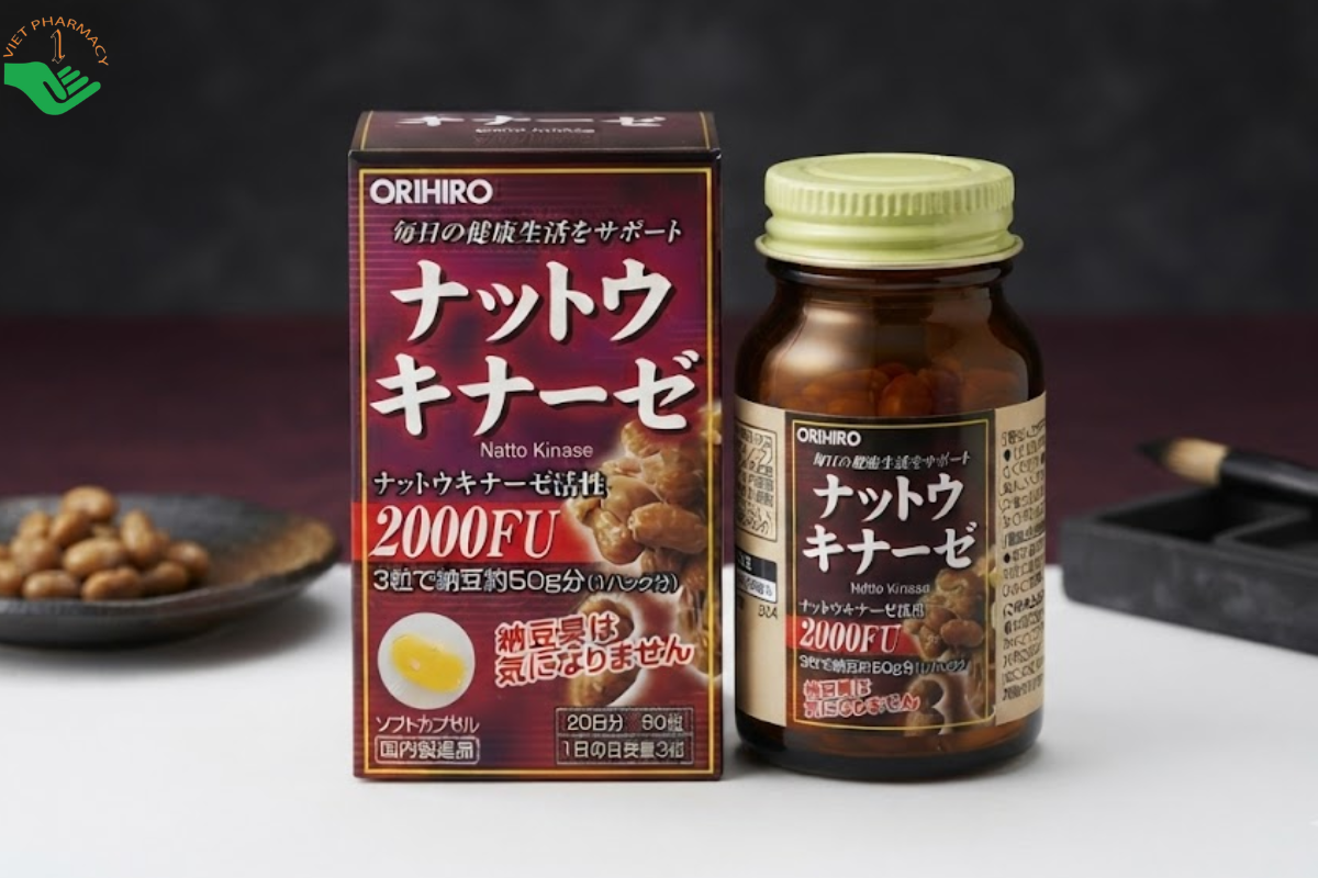 Viên uống Nattokinase Orihiro bổ sung chiết xuất Bacillus natto, hỗ trợ sức khỏe tuần hoàn (Lọ 60 viên)