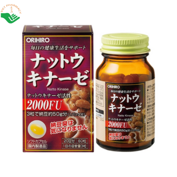 Viên uống Nattokinase Orihiro bổ sung chiết xuất Bacillus natto, hỗ trợ sức khỏe tuần hoàn (Lọ 60 viên)