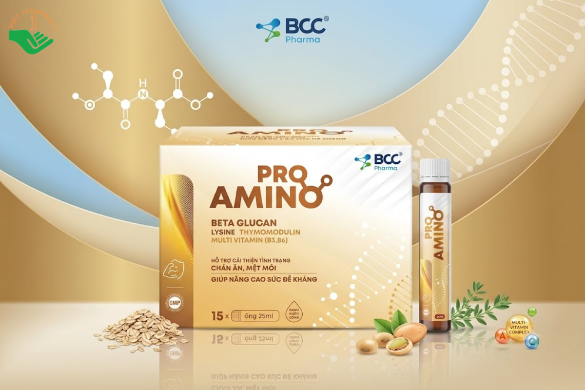 Viên uống Pro Amino BCC Pharma bổ sung dinh dưỡng và hỗ trợ tăng cường sức khỏe và sức đề kháng (Hộp 15 ống)