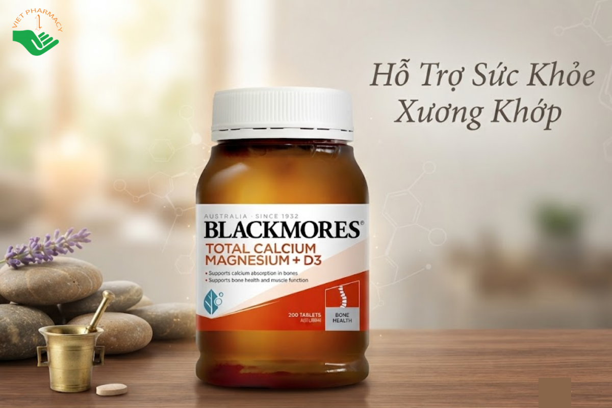 Viên uống Total Calcium Magnesium + D3 Blackmores hỗ trợ bổ sung canxi và giúp xương chắc khỏe (Lọ 200 viên)