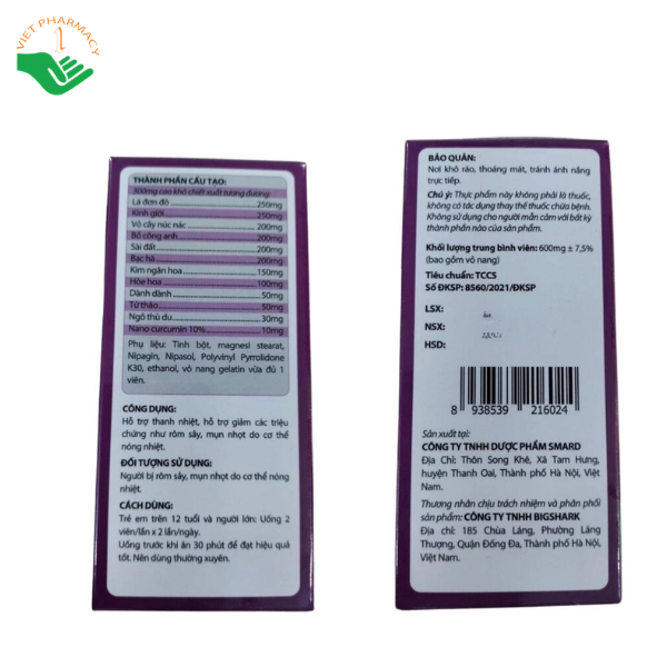 Viên uống Vida Nano BigShark hỗ trợ thanh nhiệt và giảm mụn nhọt (Hộp 60 viên)