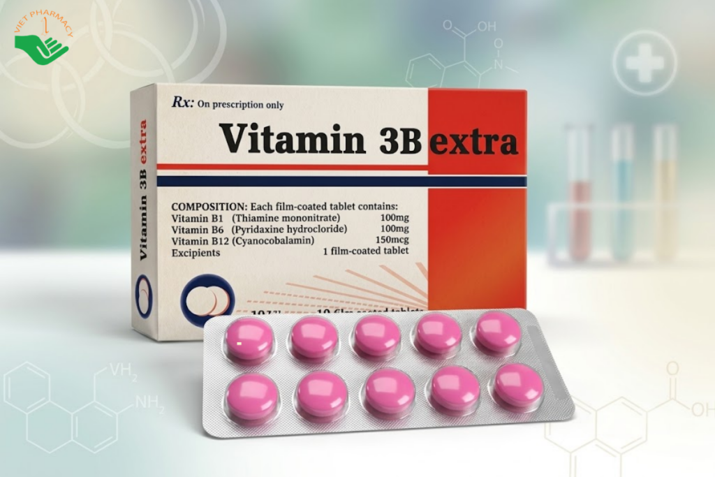 Viên uống Vitamin 3B Extra Quapharco hỗ trợ điều trị thiếu vitamin nhóm B (Hộp 10 vỉ x 10 viên)