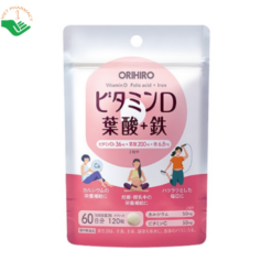 Viên uống Vitamin D Folic Acid + Iron Orihiro bổ sung vitamin D, axit folic, sắt và vitamin C (Túi 120 viên)