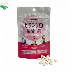 Viên uống Vitamin D Folic Acid + Iron Orihiro bổ sung vitamin D, axit folic, sắt và vitamin C (Túi 120 viên)