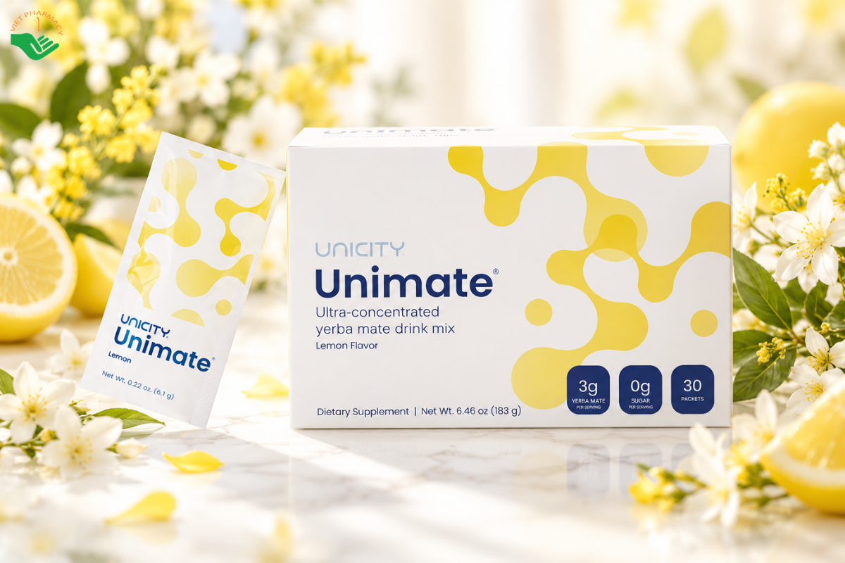 Bột uống Unimate Lemon Ginger Unicity hỗ trợ tỉnh táo, tăng cường năng lượng (Hộp 30 gói x 6,3g)