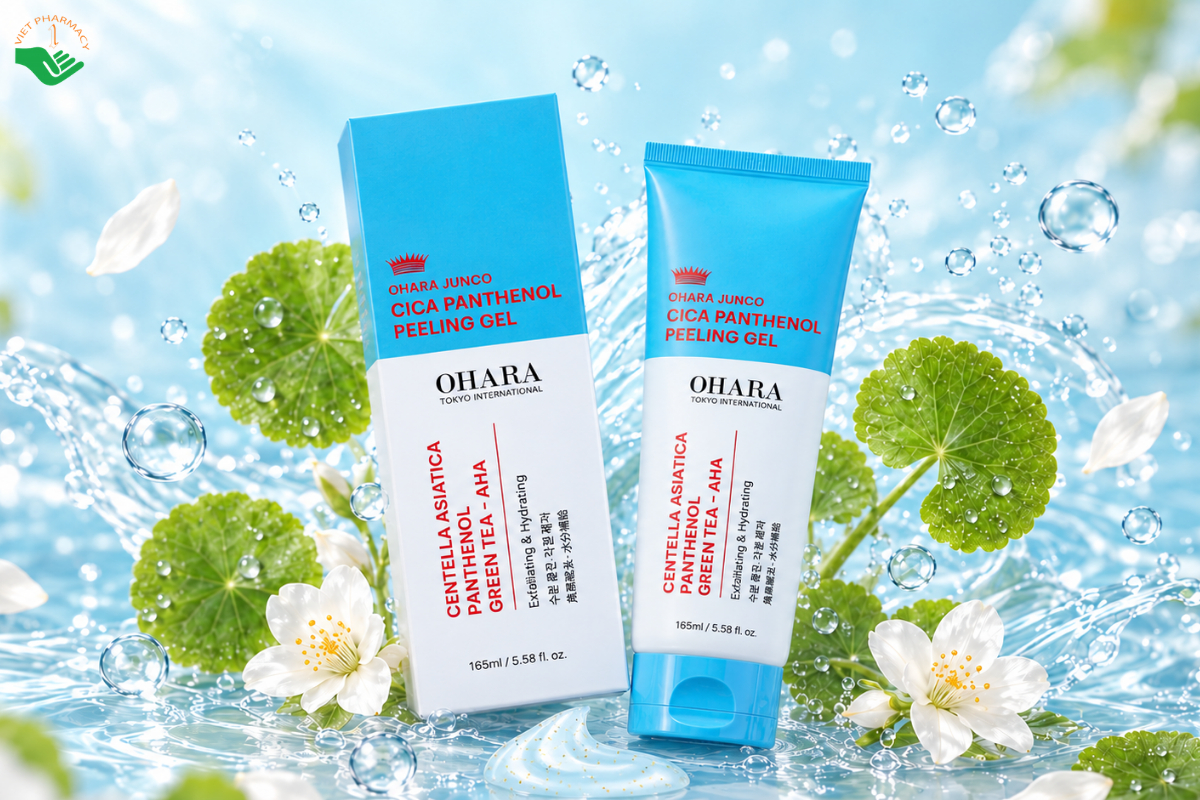 Gel tẩy tế bào chết Cica Panthenol Peeling Gel Ohara Junco hỗ trợ làm sạch tế bào chết, dưỡng ẩm (Tuýp 165ml)