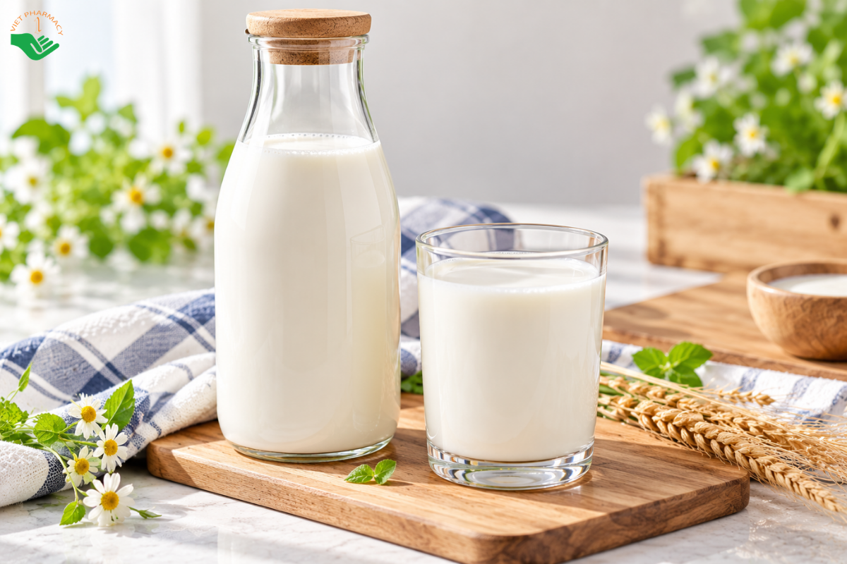 Sữa tươi cung cấp protein và canxi trong chế độ ăn hằng ngày