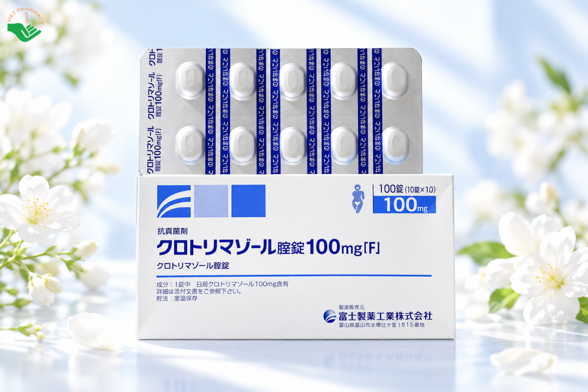 Viên đặt phụ khoa Elcido 100mg Fuji Pharma điều trị viêm âm đạo, viêm âm hộ do Candida (Hộp 10 viên)