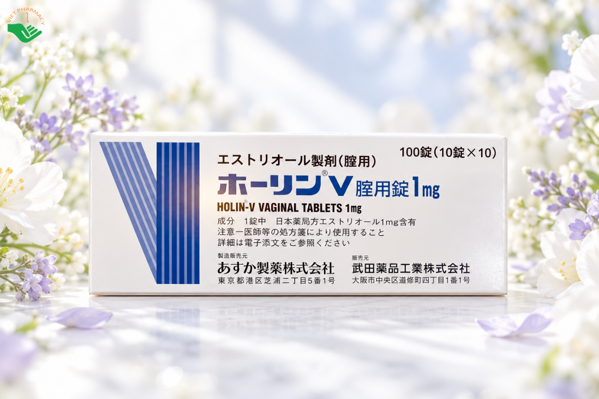 Viên đặt phụ khoa Holin-V Vaginal 1mg Takeda điều trị viêm âm đạo, viêm cổ tử cung (Hộp 10 vỉ x 10 viên)