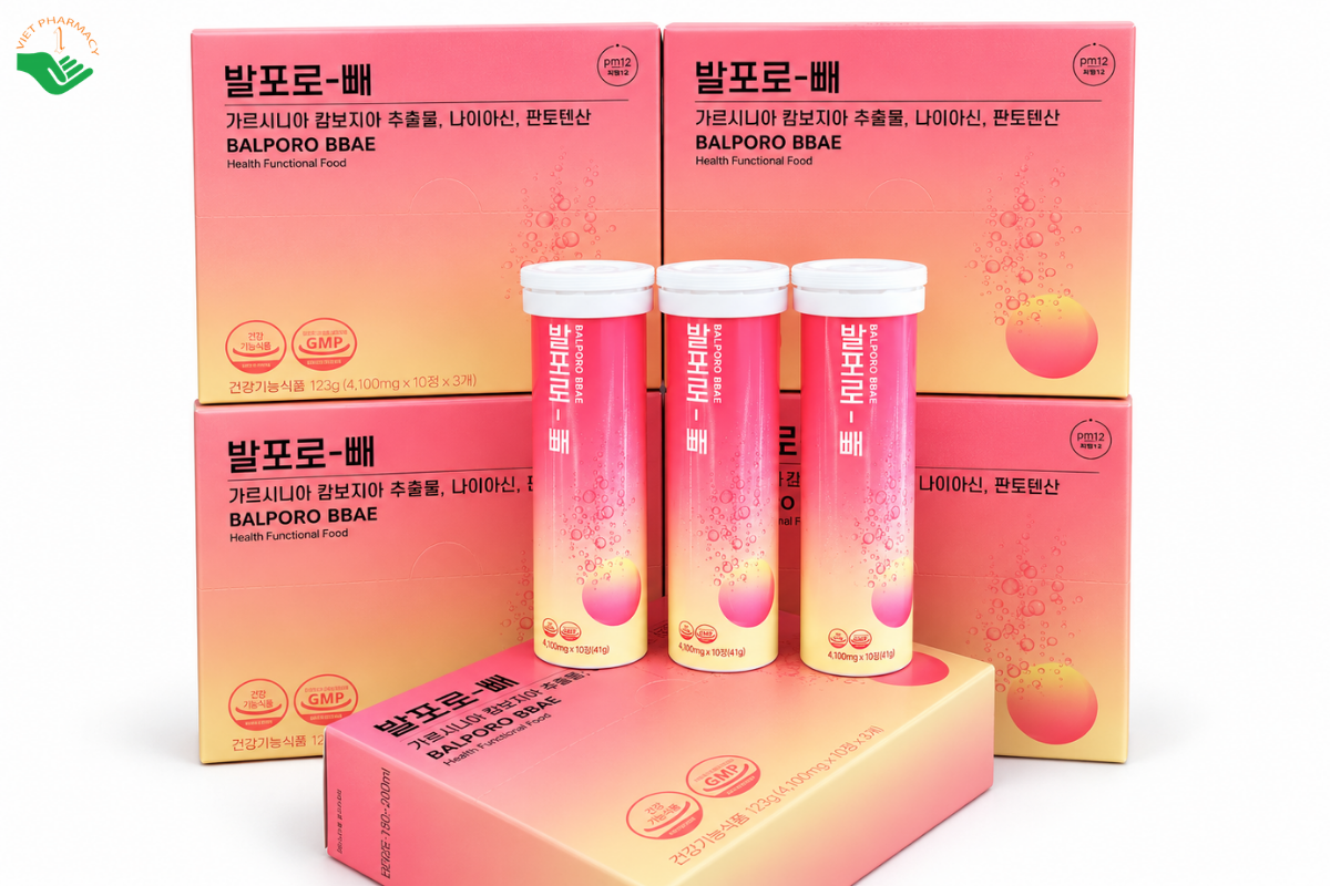Viên sủi Balporo BBae BBae Lab hỗ trợ hạn chế chuyển hóa carbohydrate thành chất béo, hỗ trợ giảm béo (Hộp 3 Ống x 10 viên)