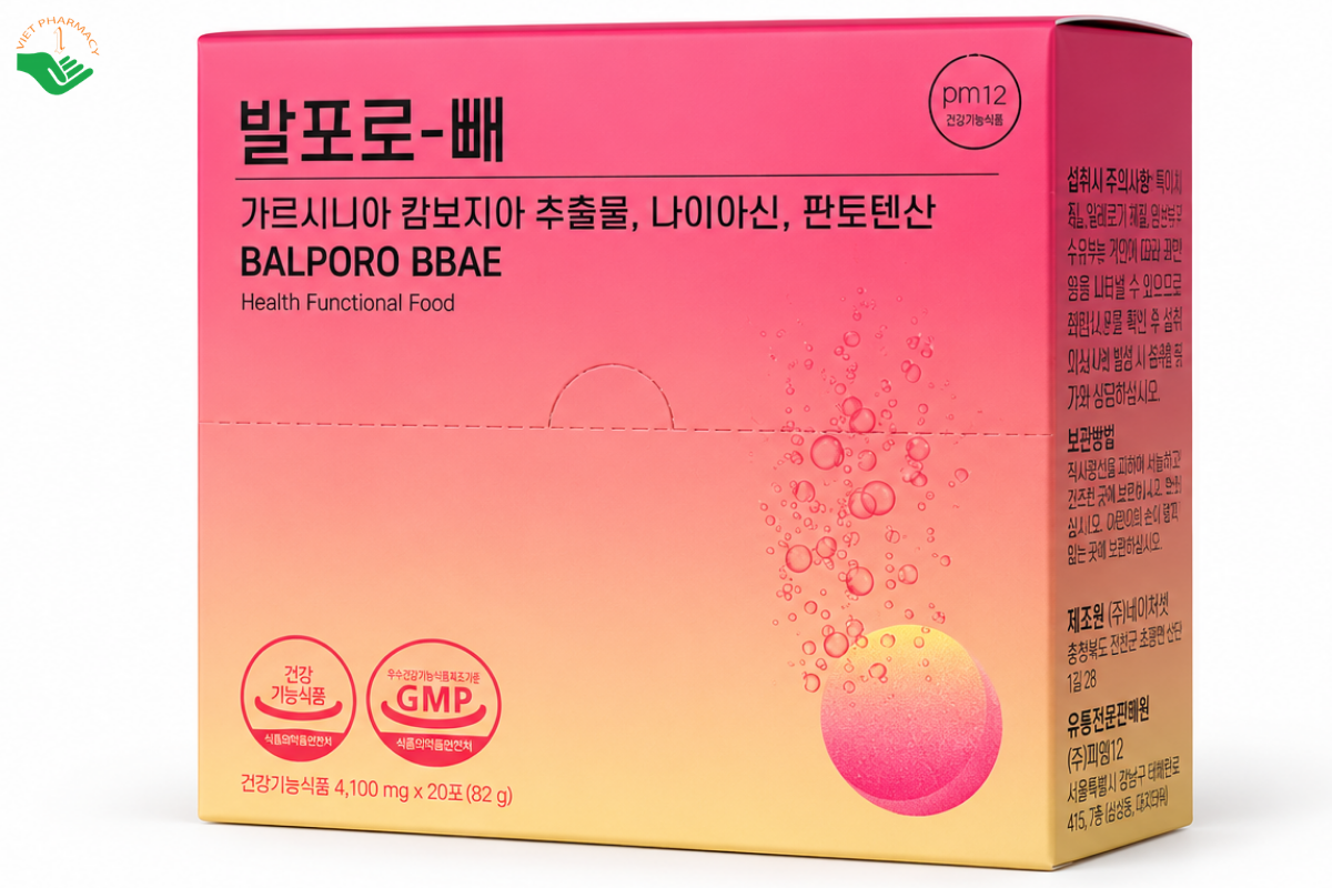 Viên sủi Balporo BBae BBae Lab hỗ trợ hạn chế chuyển hóa carbohydrate thành chất béo, hỗ trợ giảm béo (Hộp 3 Ống x 10 viên)